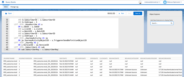 Screenshot of the Query Studio User Interface