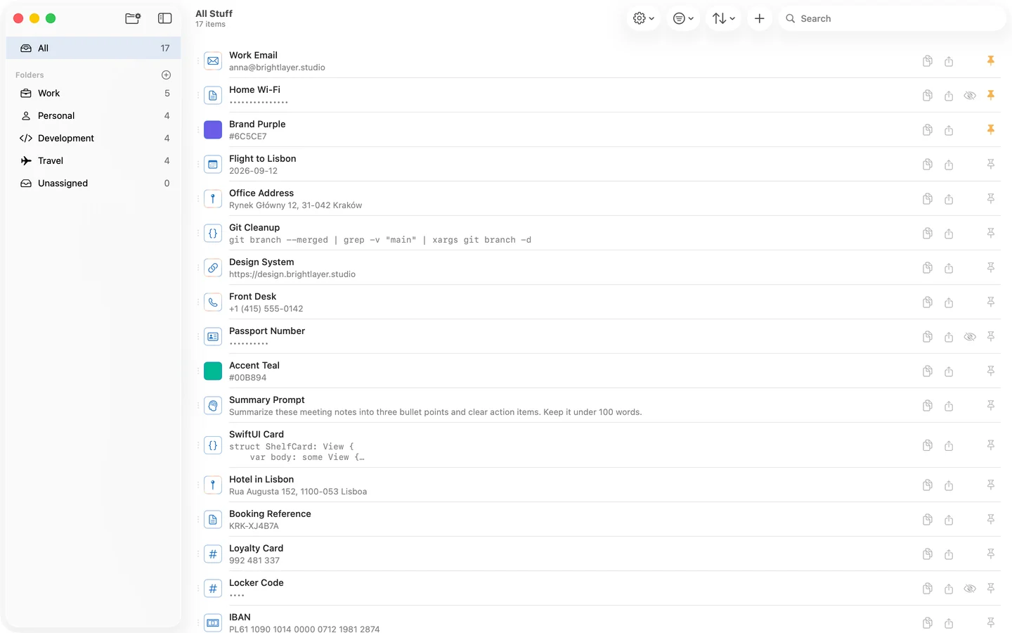 Shelf on the Mac - folders in the sidebar, stuff in the list