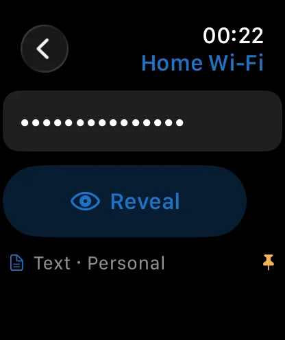Shelf on Apple Watch - a hidden value with its Reveal button