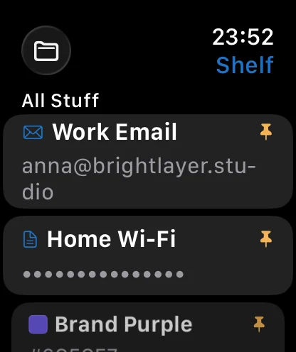 Shelf on Apple Watch - the list of stuff