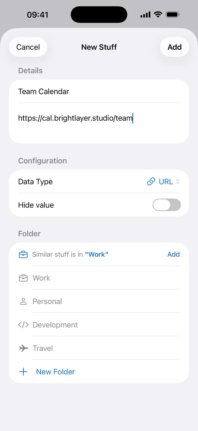 Adding a link on iPhone - Shelf detects the URL type as you paste
