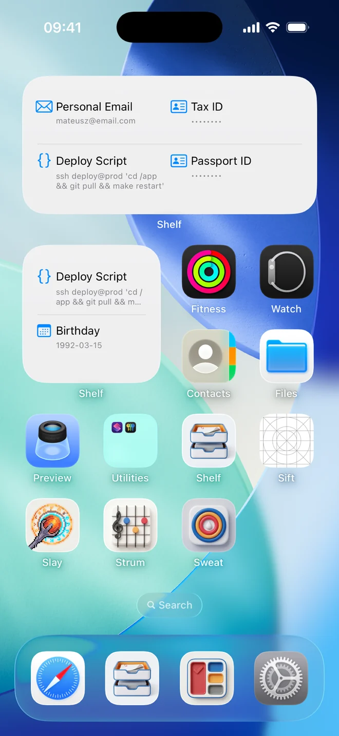 Shelf widgets on the iPhone Home Screen