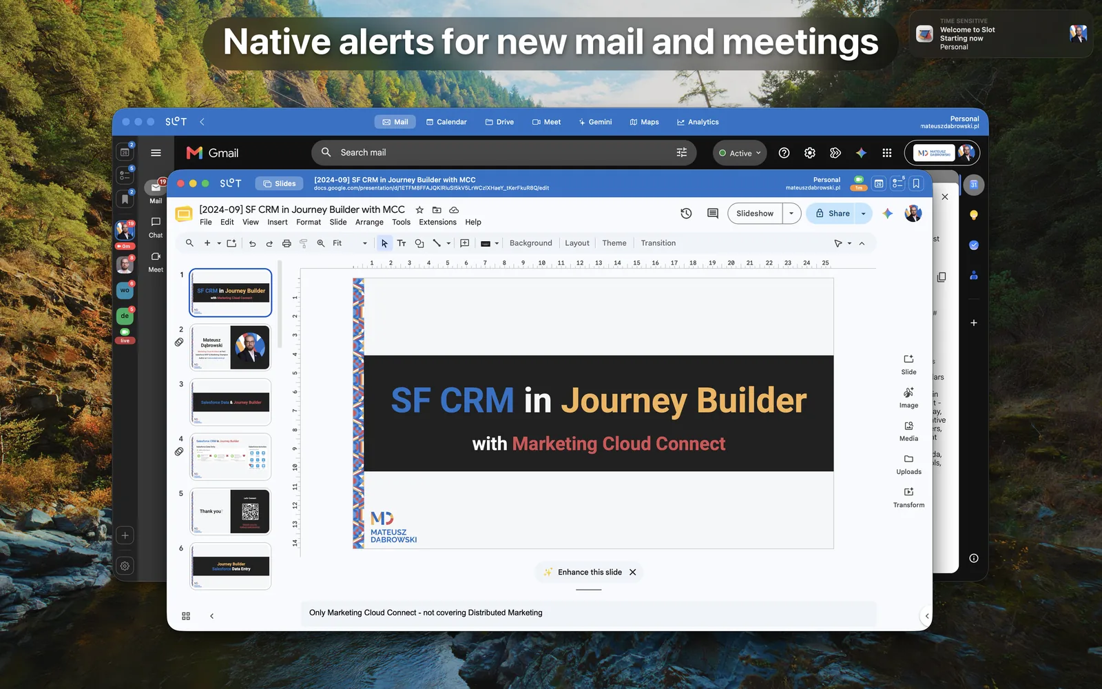 Unread badges on the account rail and a native notification